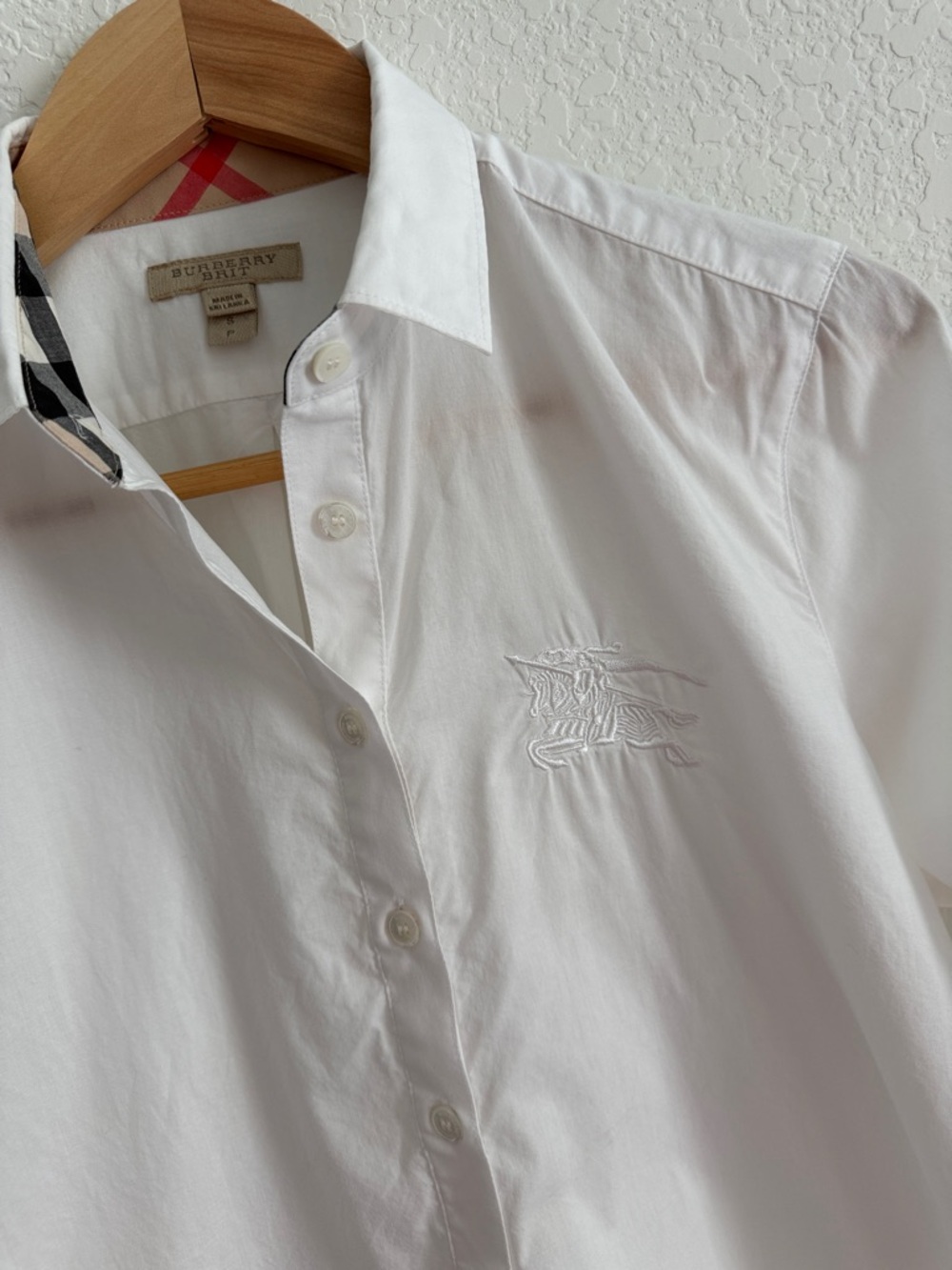 Burberry Brit White Button-Front Shirt with Check Cuff & Neck Detail Size SP - Picture 3 of 15